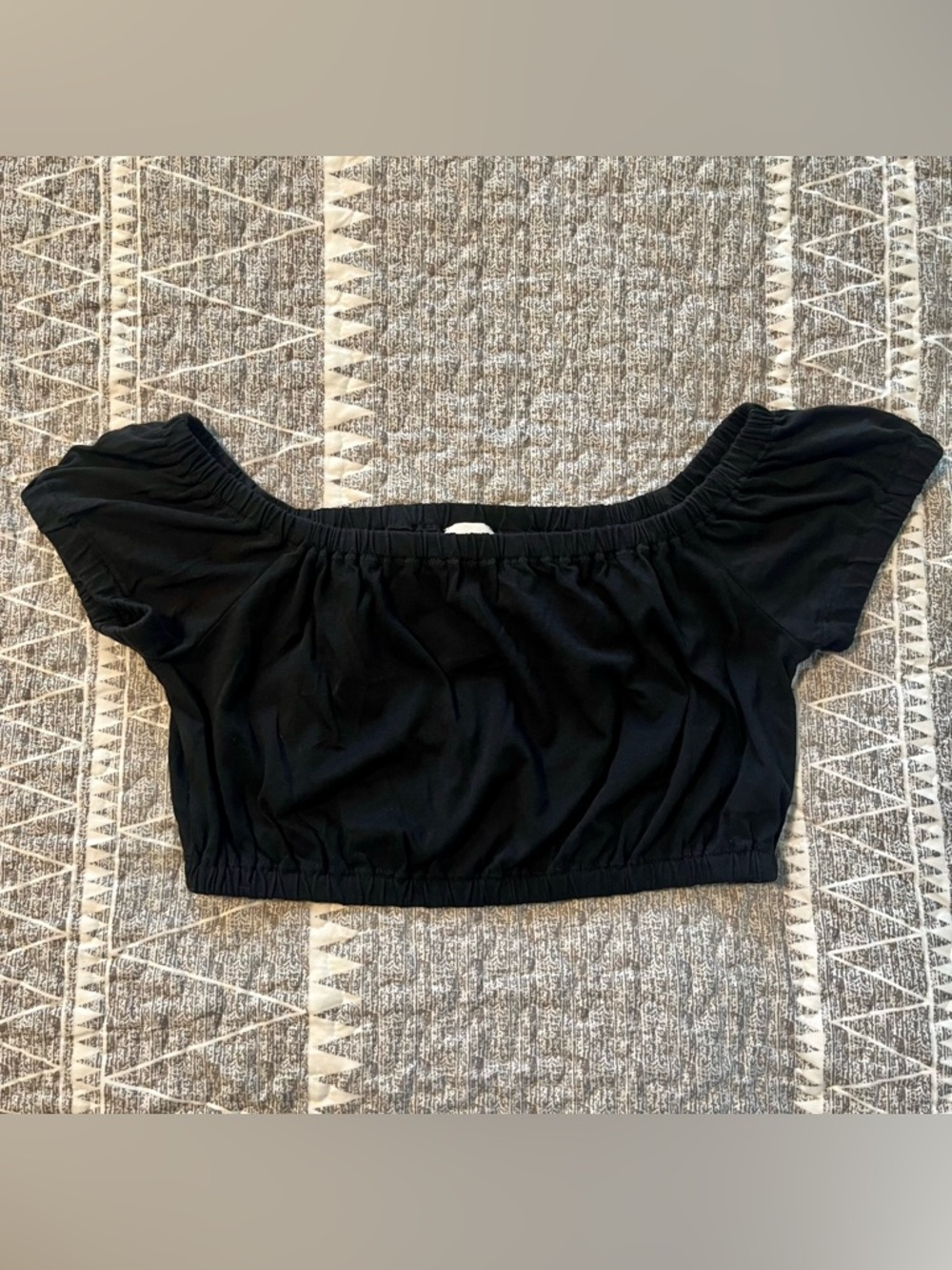 Wilfred Adelisa Off Shoulder Crop Top Black Cotton Puff Sleeve Size M